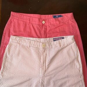 Vineyard Vines Performance Shorts - Lot of 2 Red/Stripe Golf Cotton 34X8.5